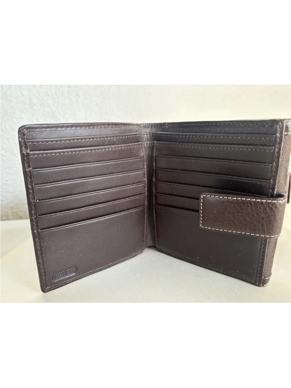Vintage Coach Brand Brown Signature Canvas Wallet with Leather Trim